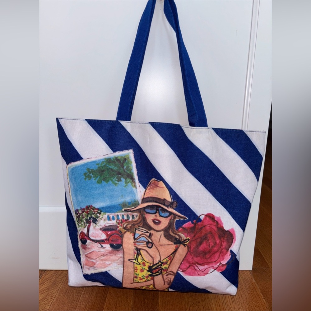 Lancôme large canvas tote travel beach bag like new! 12x13x4